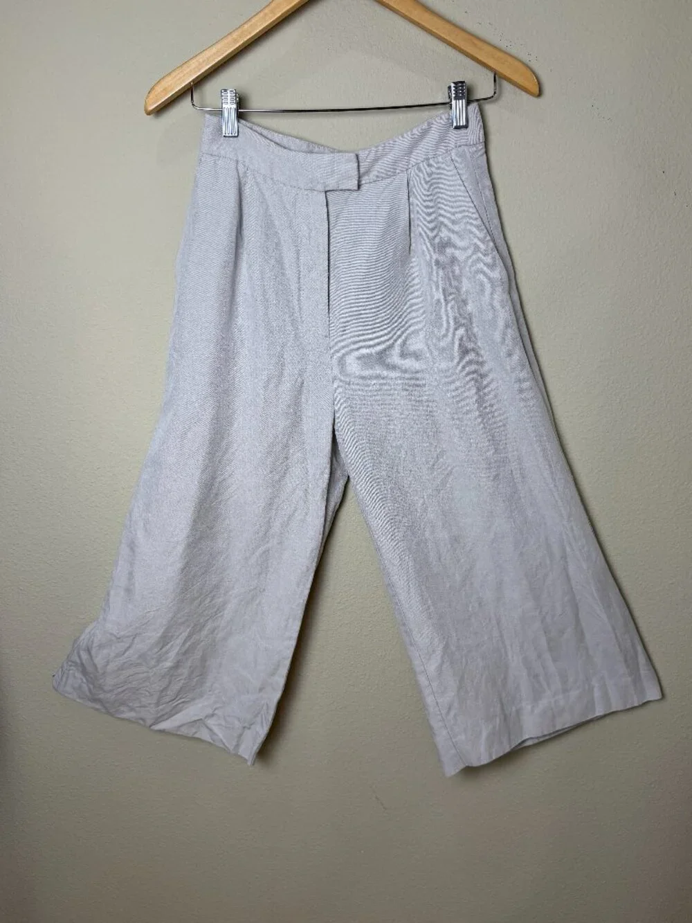 MANGO Suit Cropped Khaki Tan Linen Blend Trousers Pants Size 2